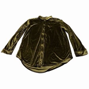 Y2K Vintage 14th & Union Crushed Velvet Button Down Shirt (Olive Green) Size L
